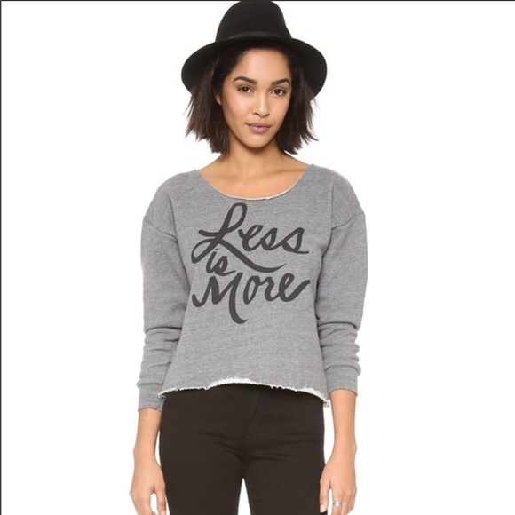 Grey cropped sweatshirt with “Less is More” print - Picture 2 of 3